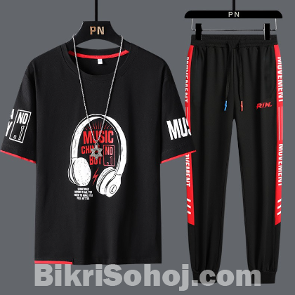 স্টাইলিশ মিউজিক থিম টি-শার্ট ও ট্র্যাক প্যান্ট সেট